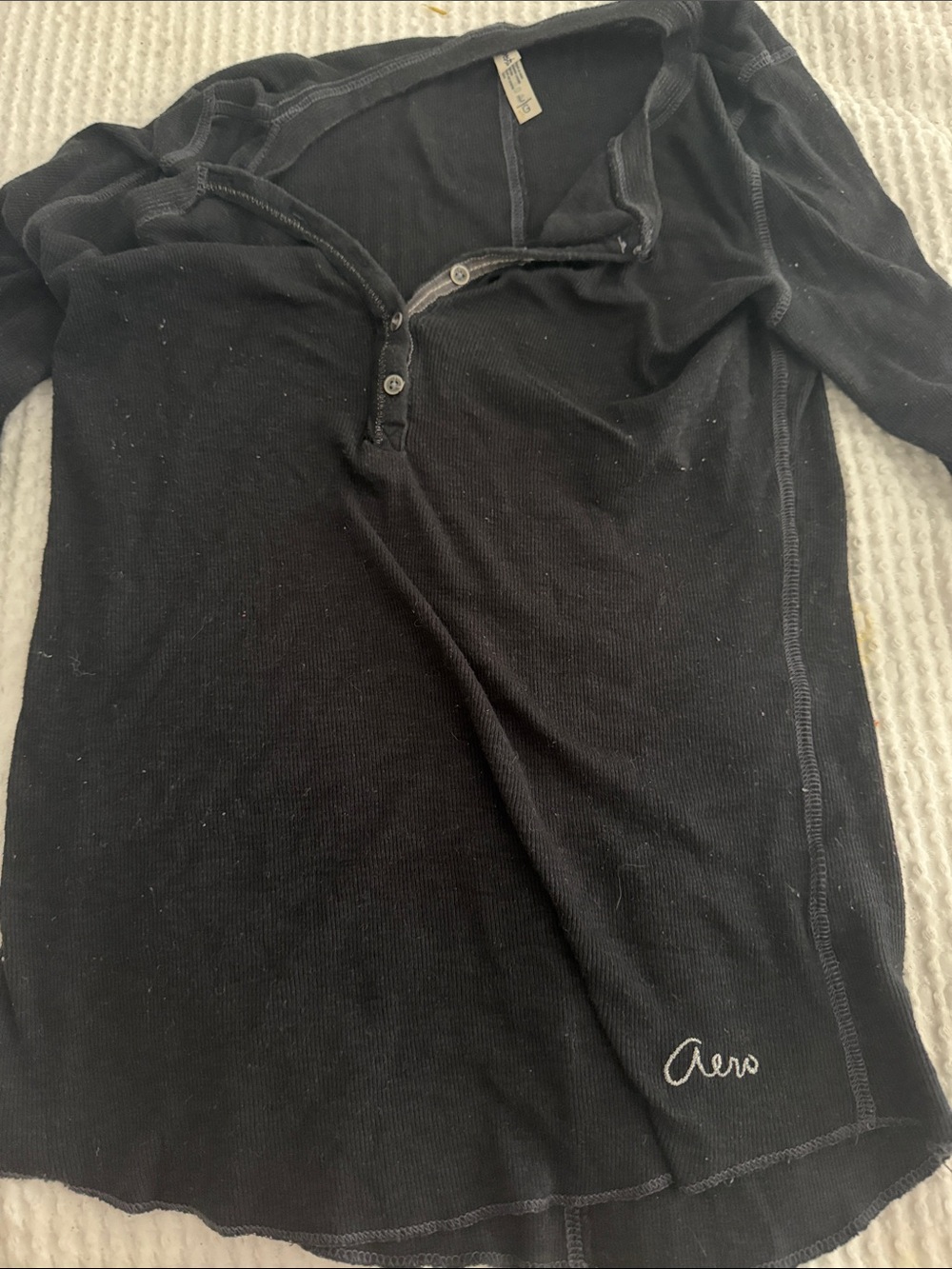 Women’s Black Long-Sleeve Henley Sweater